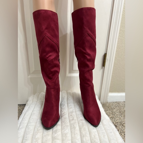 Journee Collection Burgundy Heeled Boots - Picture 1 of 8